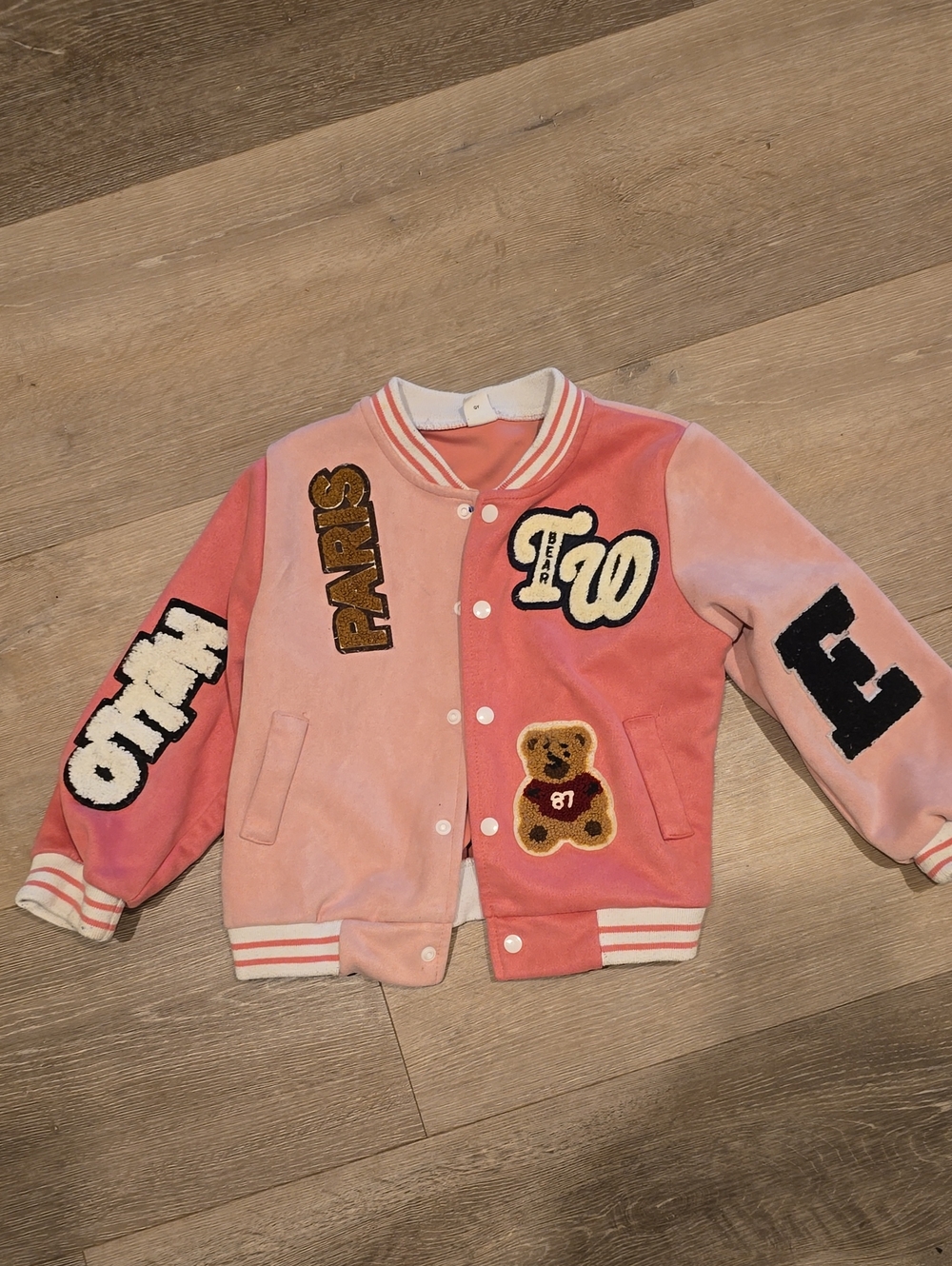 Kids Pink Varsity Teddy Patch Jacket